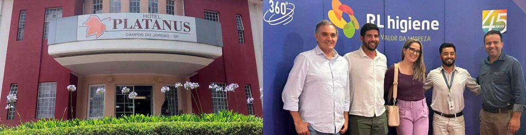 fachada do hotel Platanus em campos do jordão e membros do evento