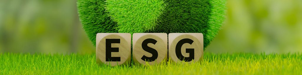 agenda esg representada com letras em frente a uma floresta, muito verde para representar a sustentabilidade